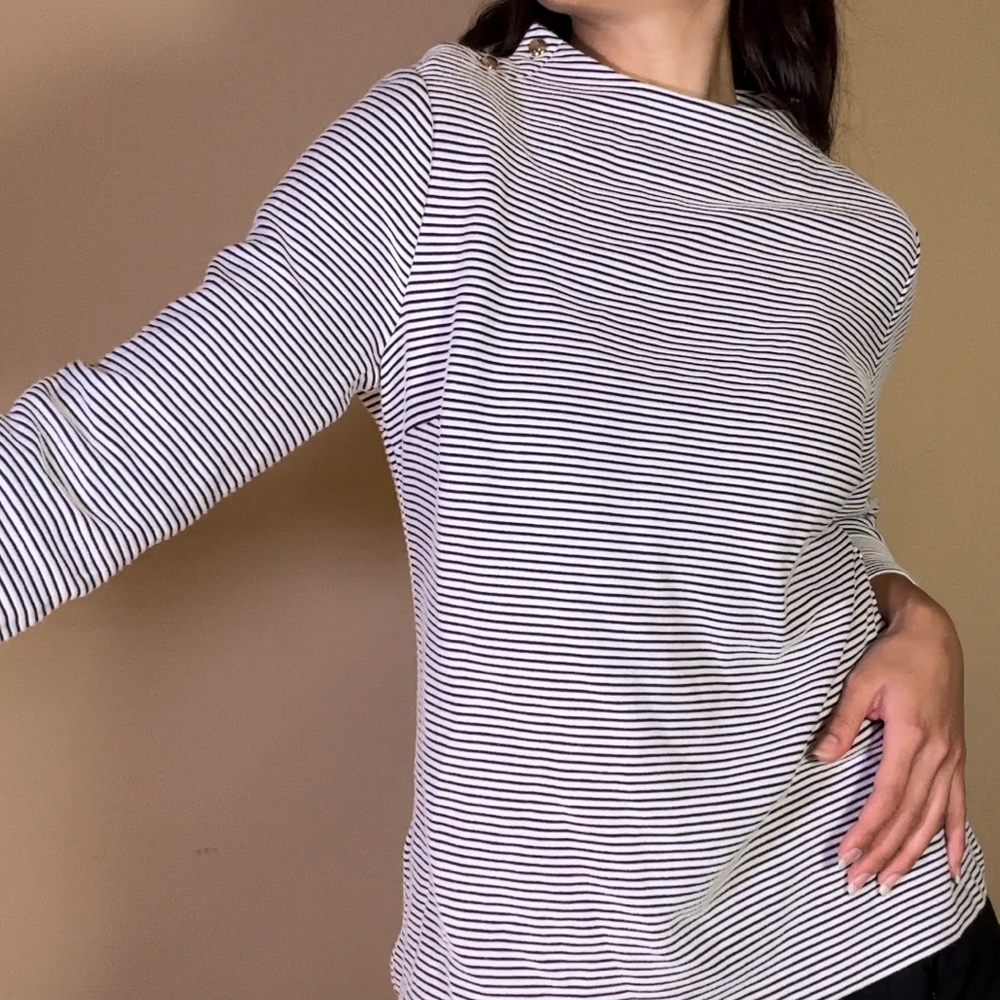 TALBOTS Mock Neck Stripped Sweater Blouse